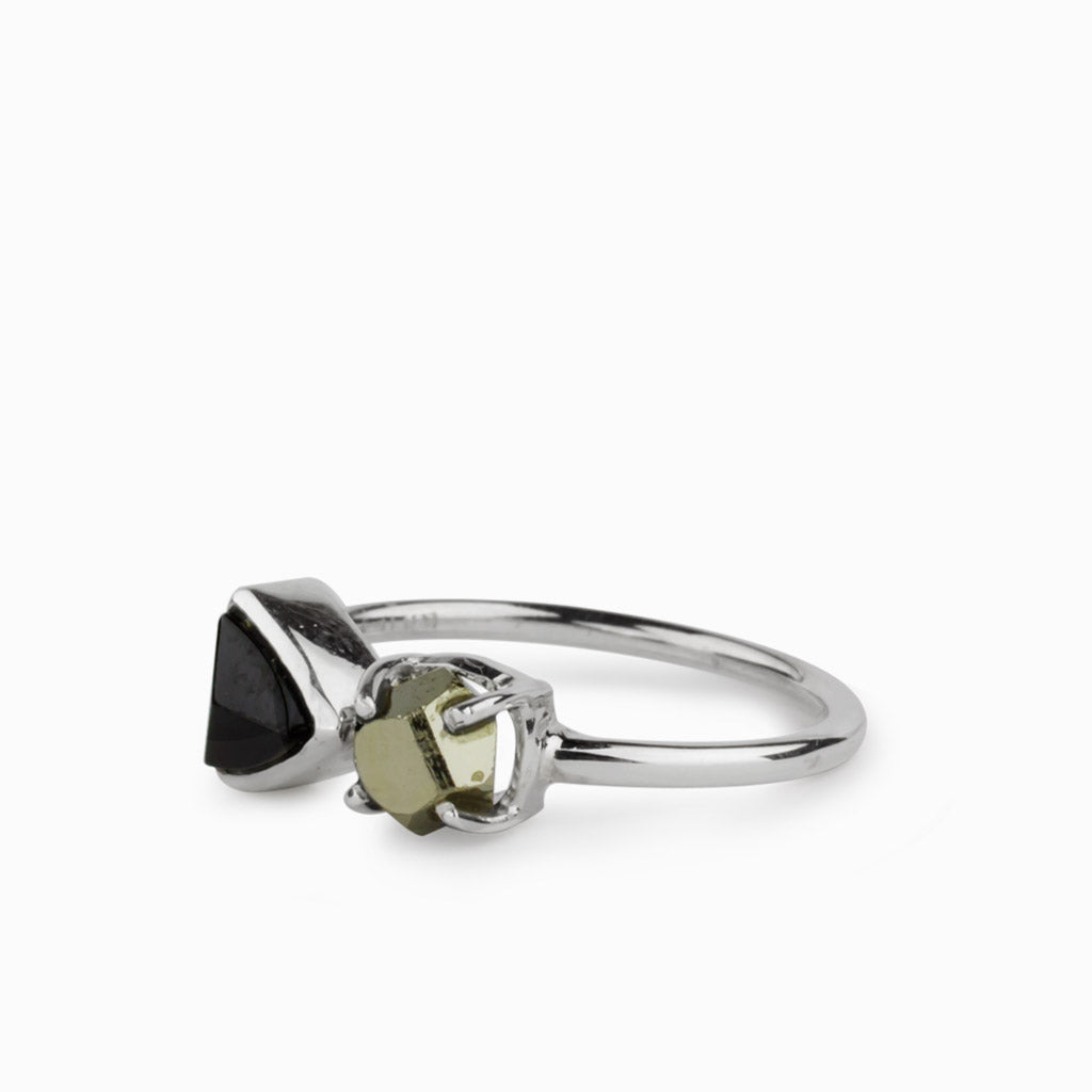 Black Tourmaline & Pyrite Ring