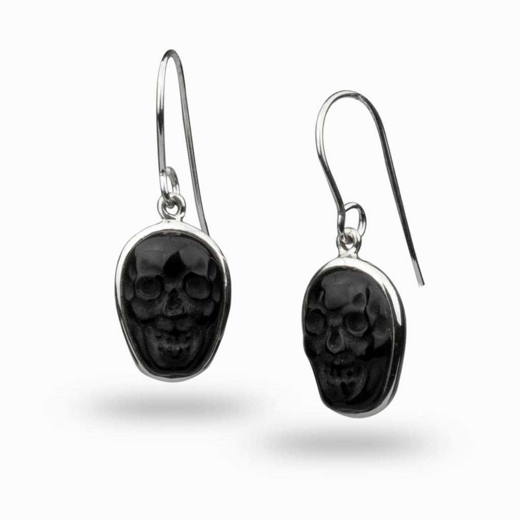 Black Obsidian Skull Earrings