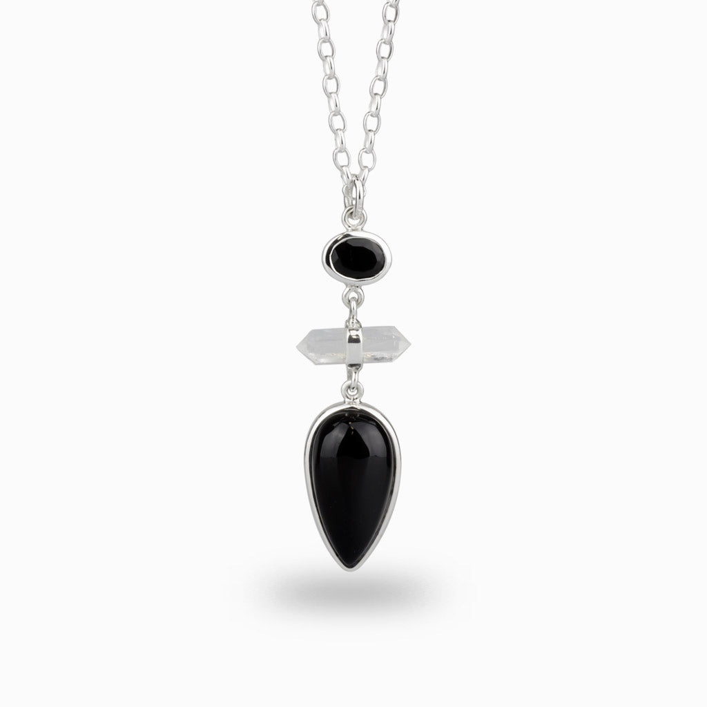 Multi-stone Black Onyx & Clear Quartz Necklace