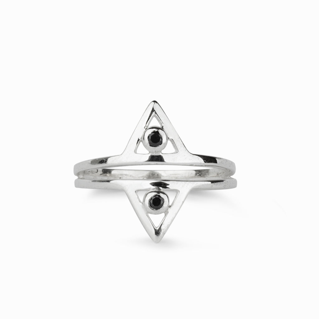 Double Triangle design Black Onyx Ring