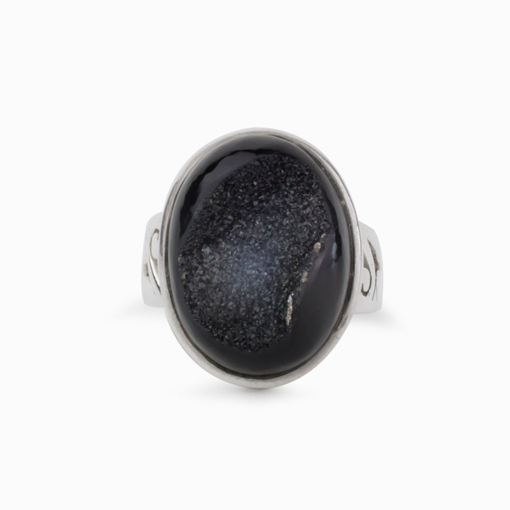 Black Onyx Druzy Ring