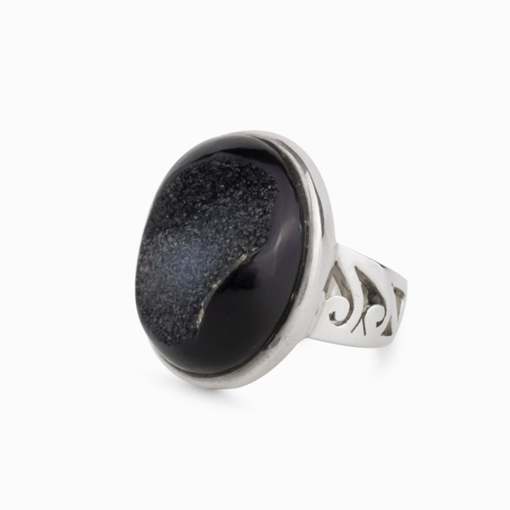 Black Onyx Druzy Ring