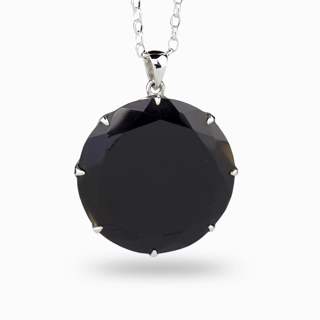 Round Faceted Black Onyx Necklace