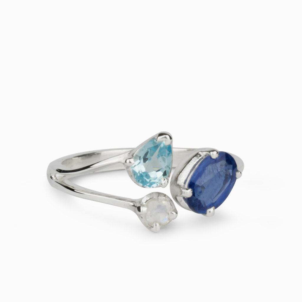 Kyanite, Blue Topaz & Rainbow Moonstone Ring