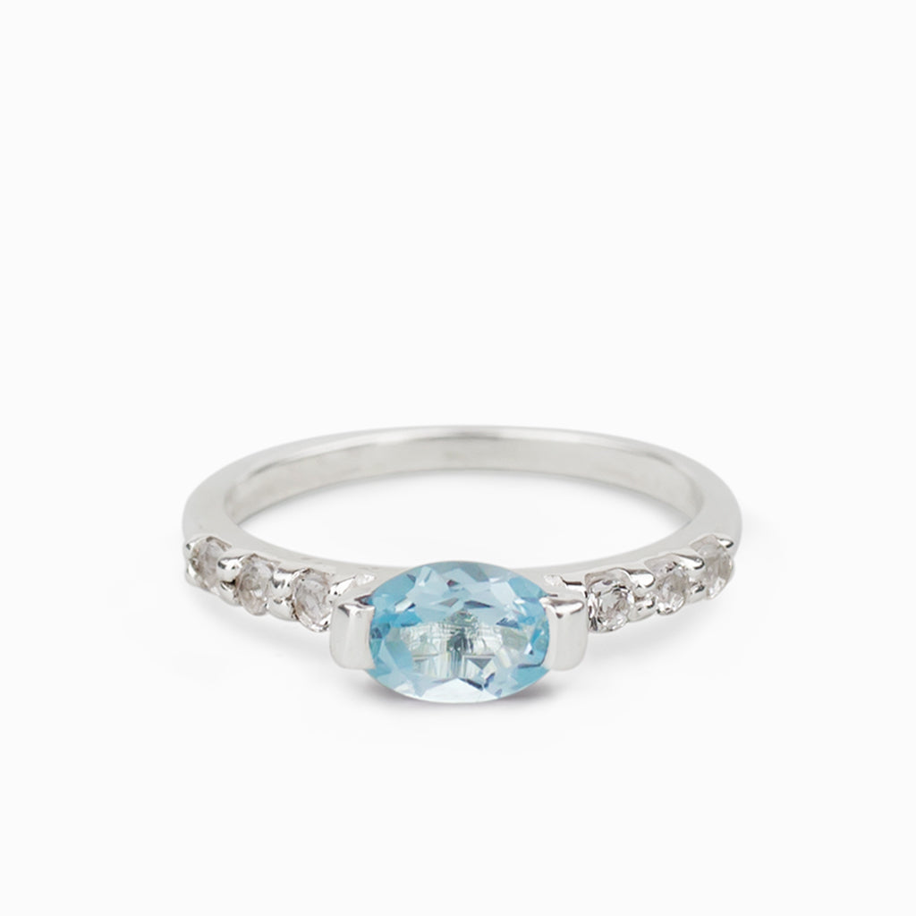Blue Topaz and White Topaz Bridal design Ring