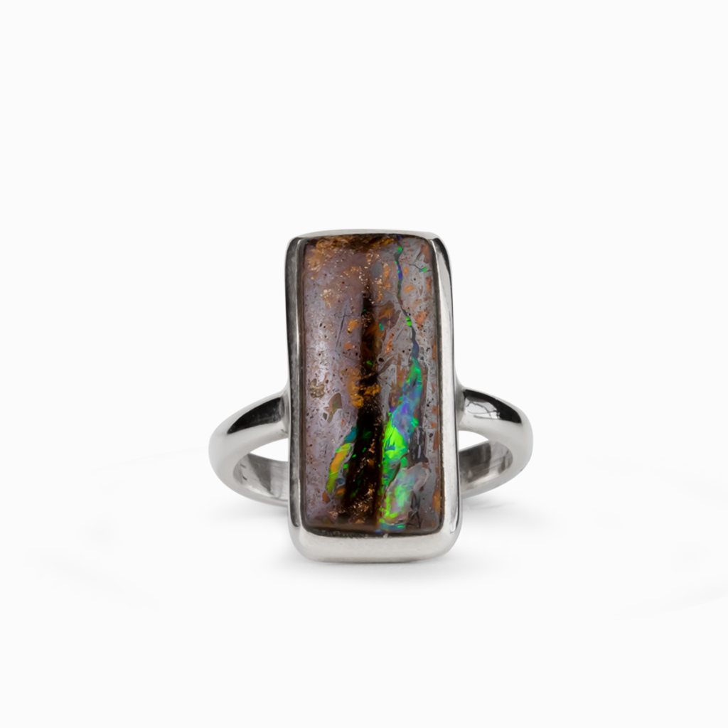 Rectangle shaped Boulder Opal RIng