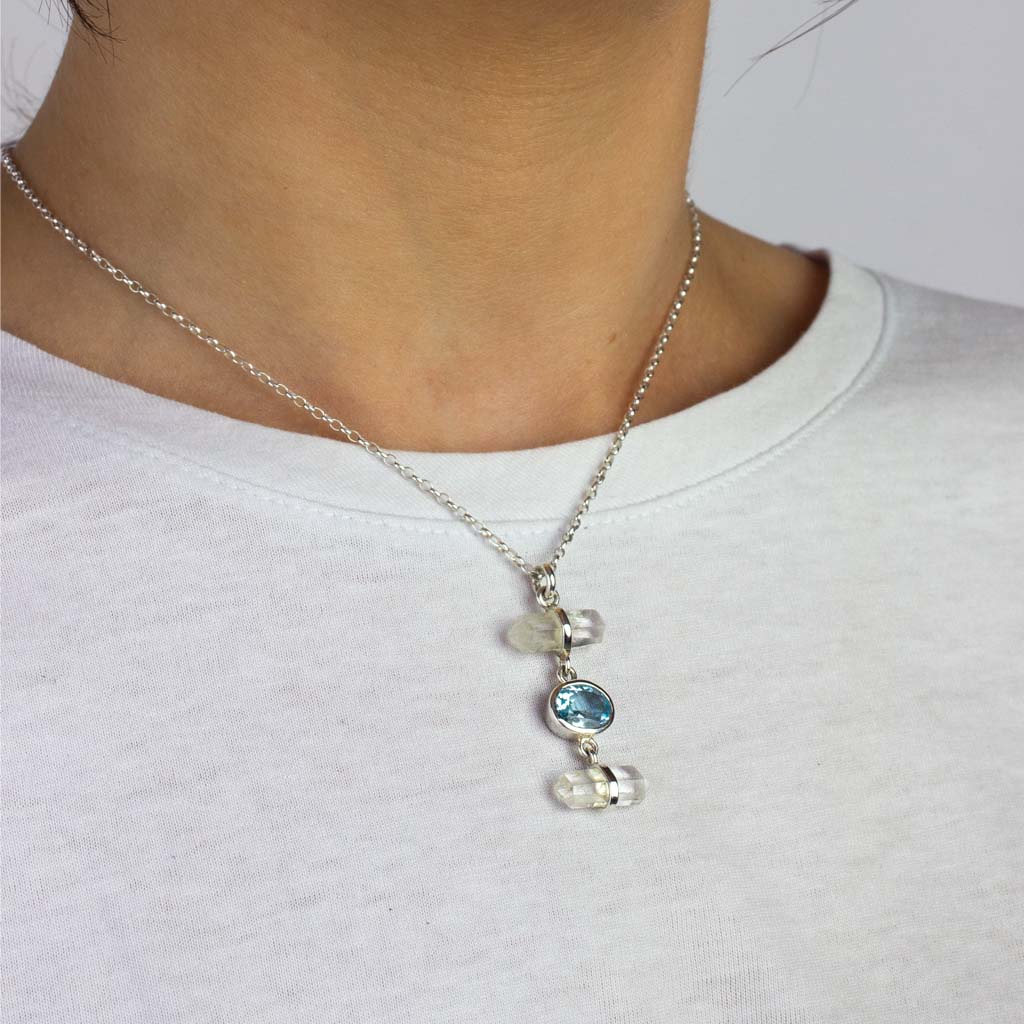 Blue Topaz & Clear Quartz Necklace