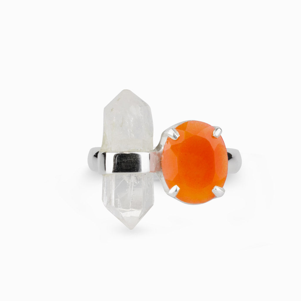 Clear Quartz Laser and Carnelian Ring