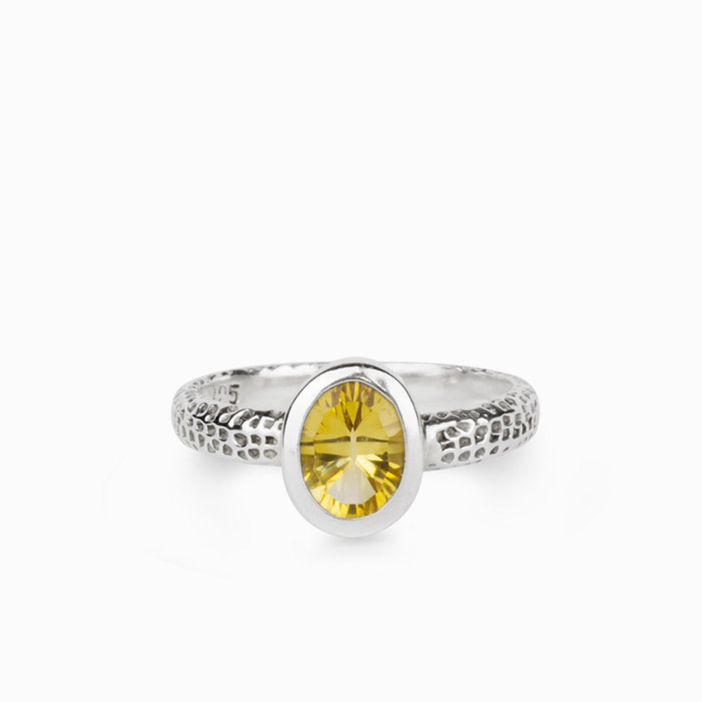 Oval shape, textured band Citrine Ring