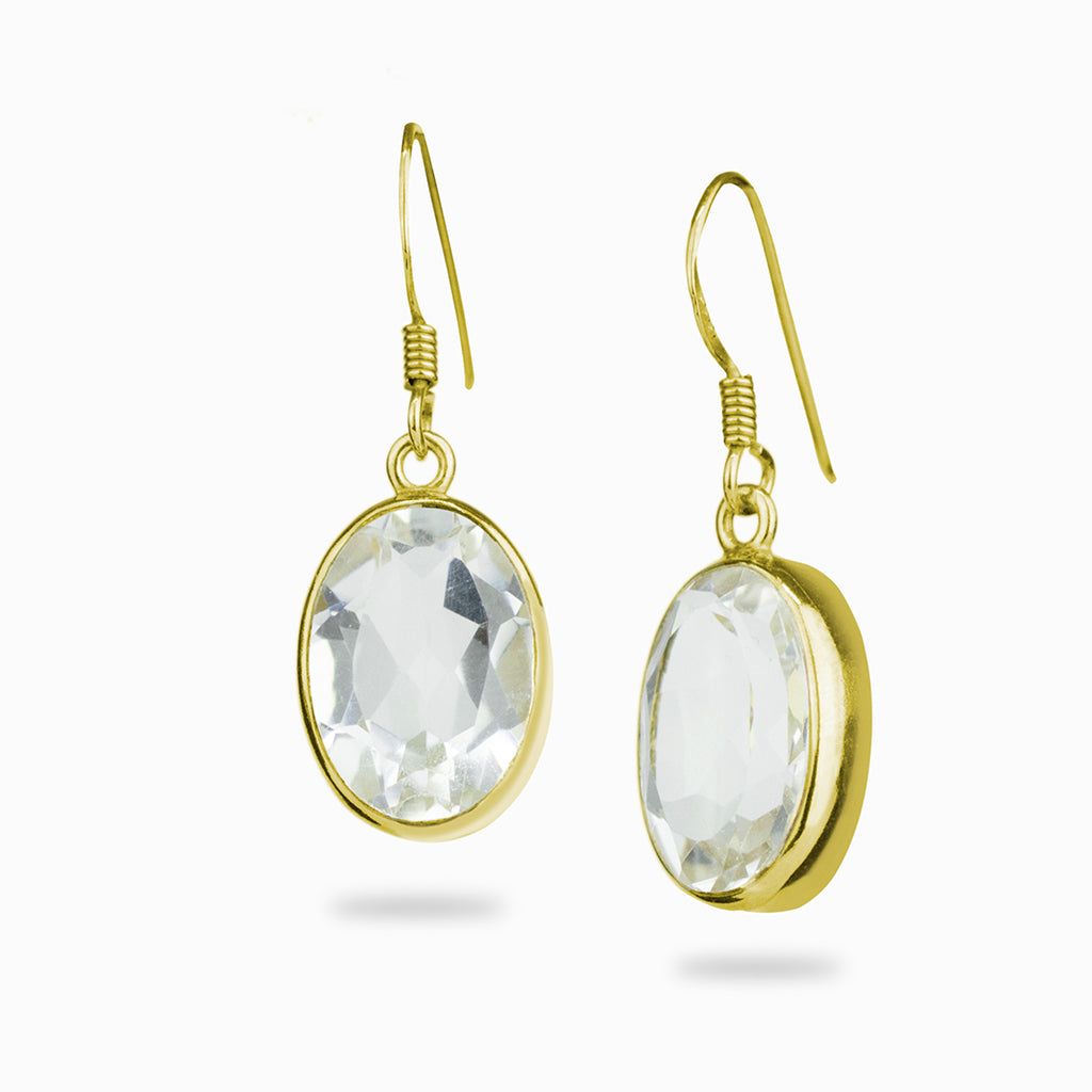 Clear quartz faceted earrings in yellow gold vermeil