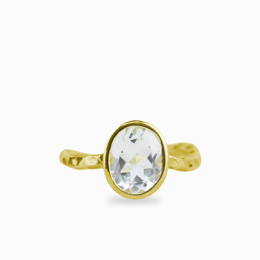 Faceted Clear quartz ring in yellow gold vermeil