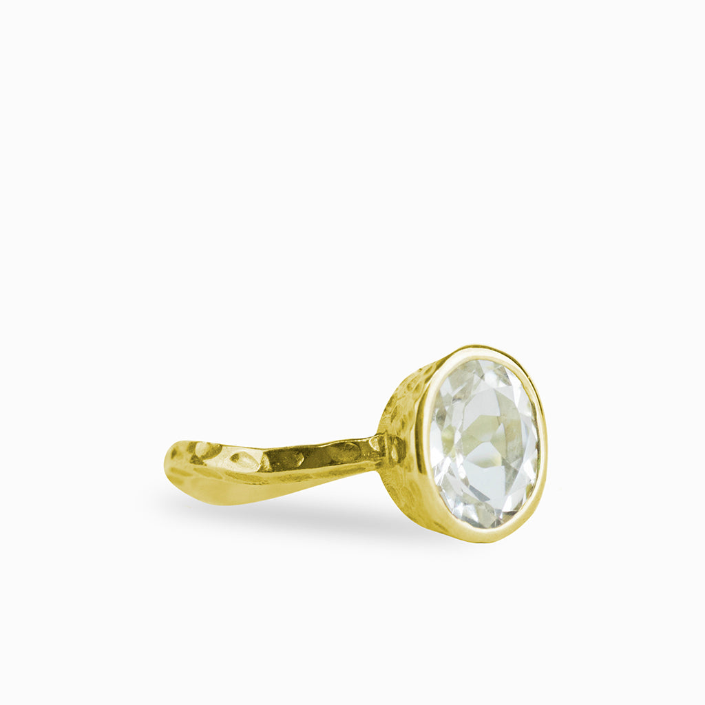 Faceted Clear quartz ring in yellow gold vermeil