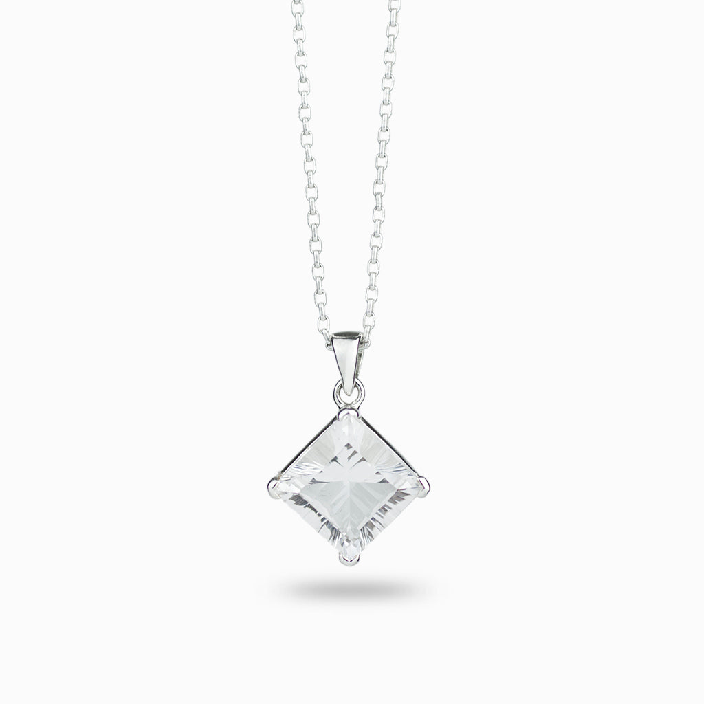 SQUARE CLEAR QUARTZ FACETED NECKLACE