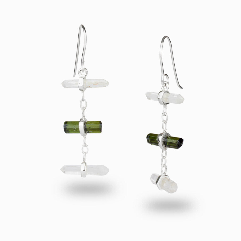 Clear Quartz & Green Tourmaline Earrings