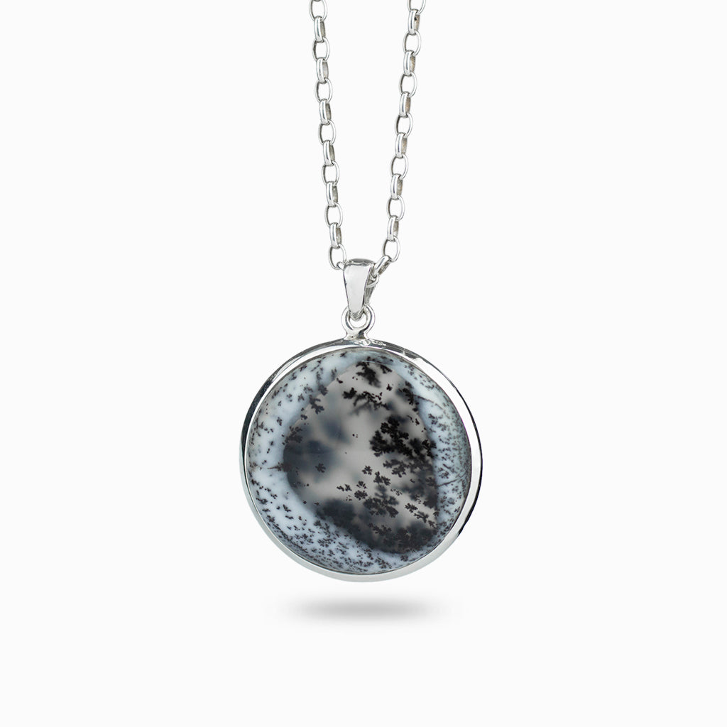 ROUND DENDRITIC OPAL CAB NECKLACE