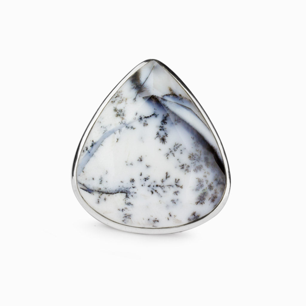 Wide, teardrop shaped Dendritic Opal Ring