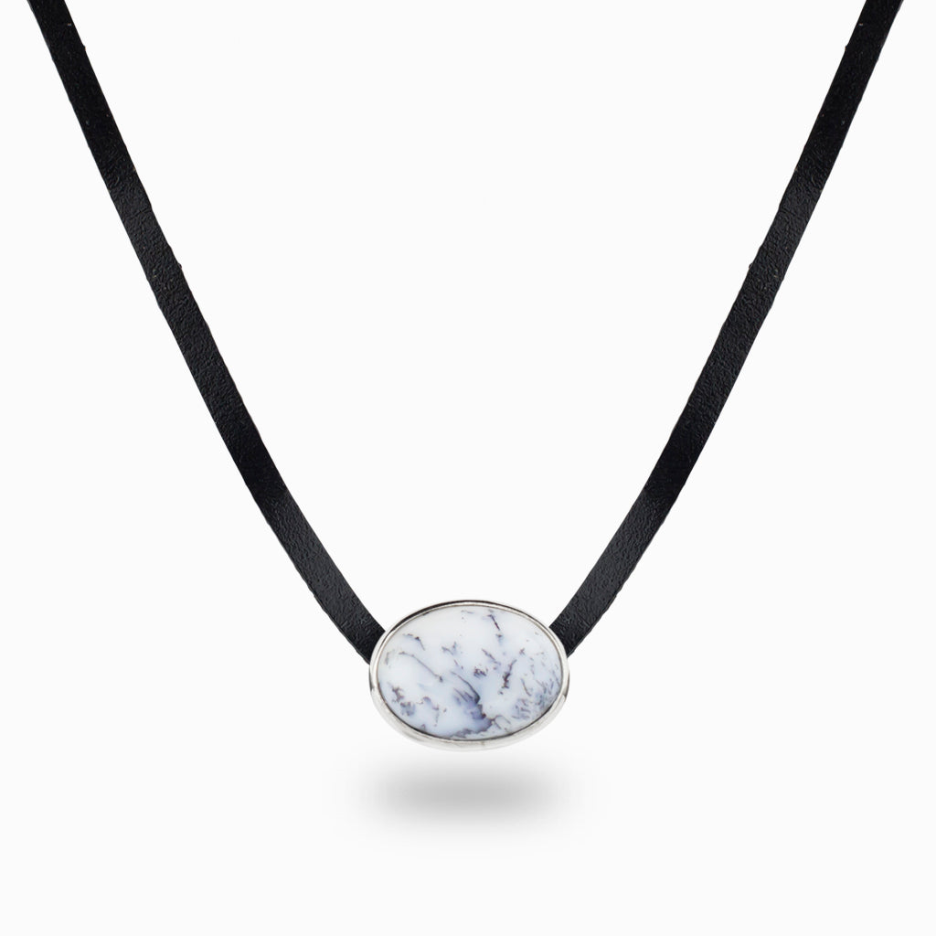 Dendritic Opal Leather Necklace