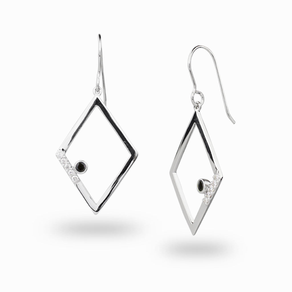 Black Spinel & Diamante Drop Earrings