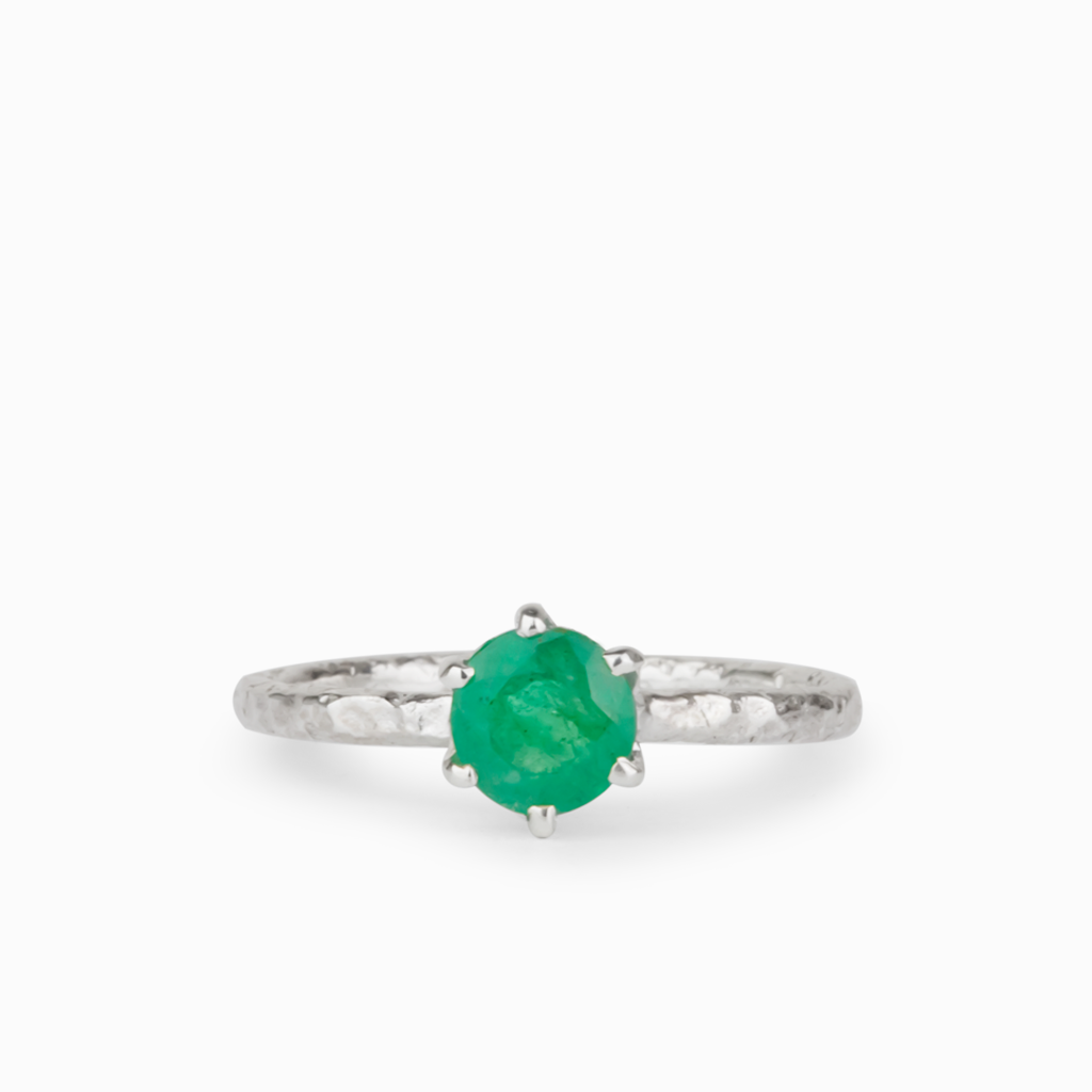 Round shape, Textured Band Emerald Ring