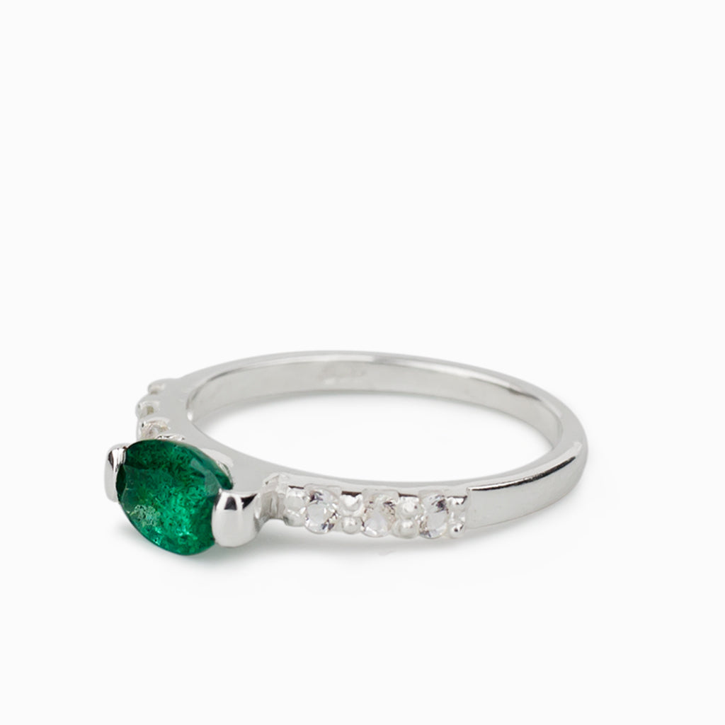 Emerald and White Topaz Ring
