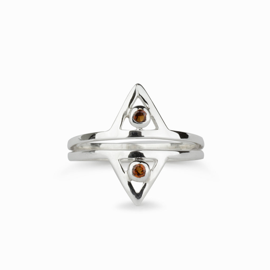Double Triangle design Garnet Ring
