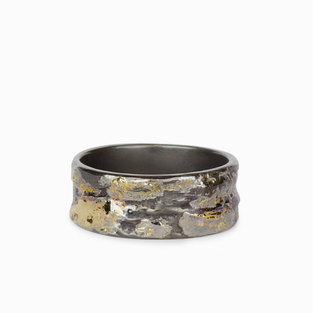 18k Gold & Oxidised Sterling Silver Mens Ring
