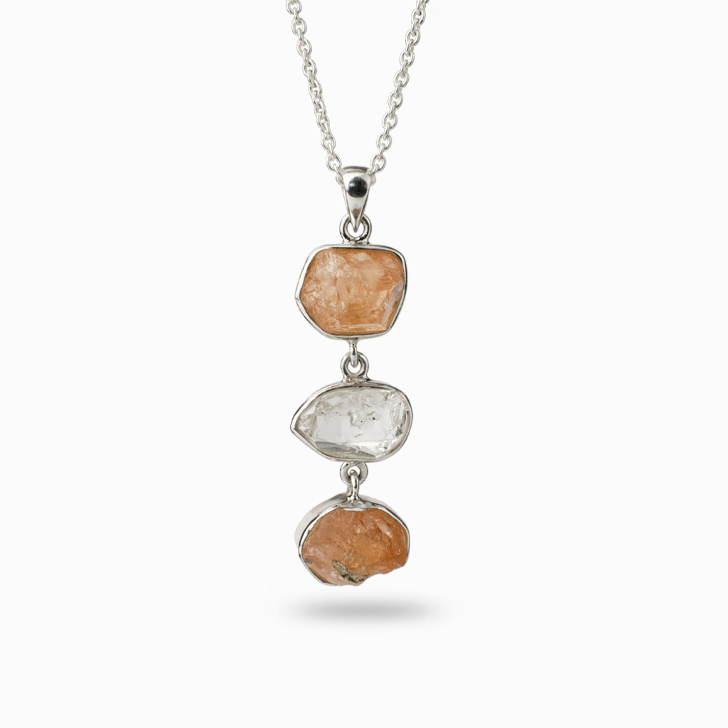 Grossular Garnet & Herkimer Diamond 3 tier drop Necklace