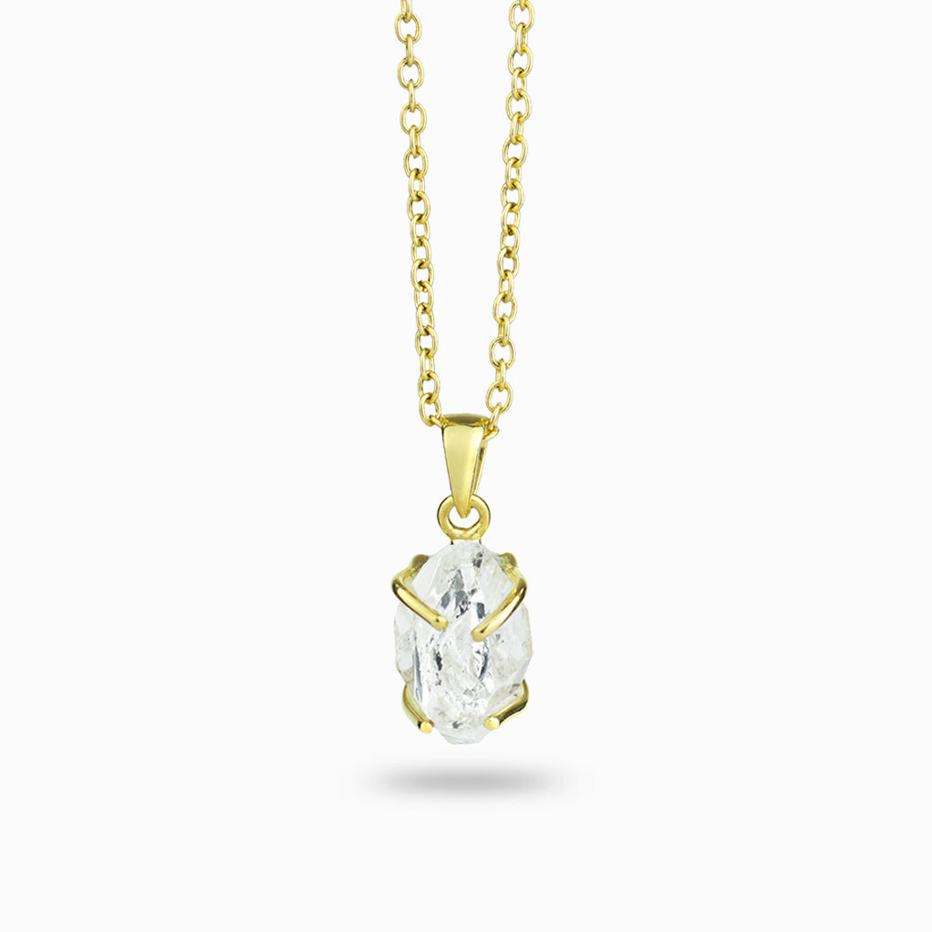 Herkimer diamond necklace rough claw yellow gold vermeil