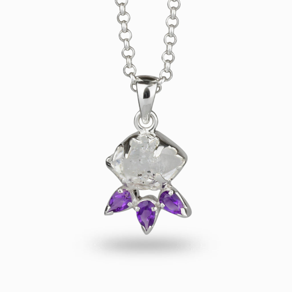 Amethyst and Herkimer Diamond Necklace in silver