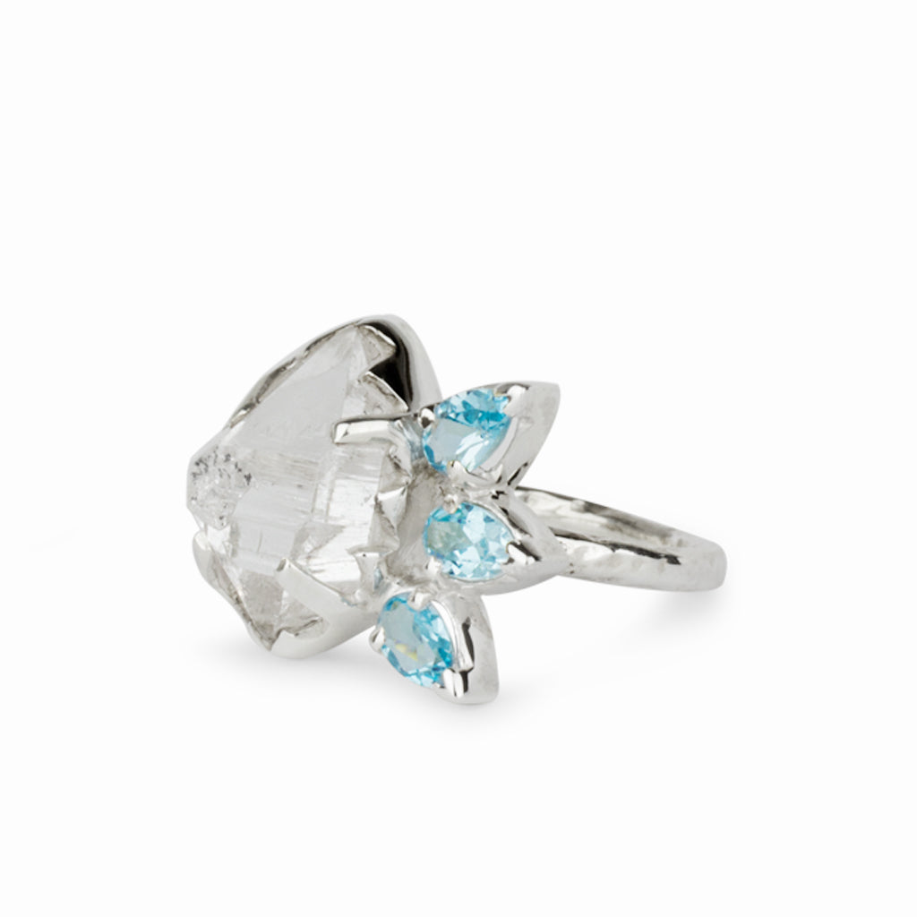 Blue Topaz & Herkimer Diamond Ring