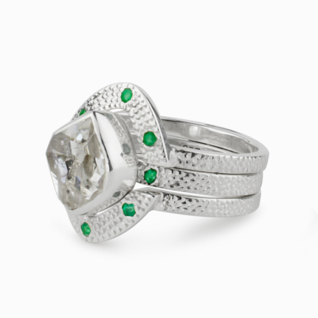 Herkimer Diamond & Emerald Ring