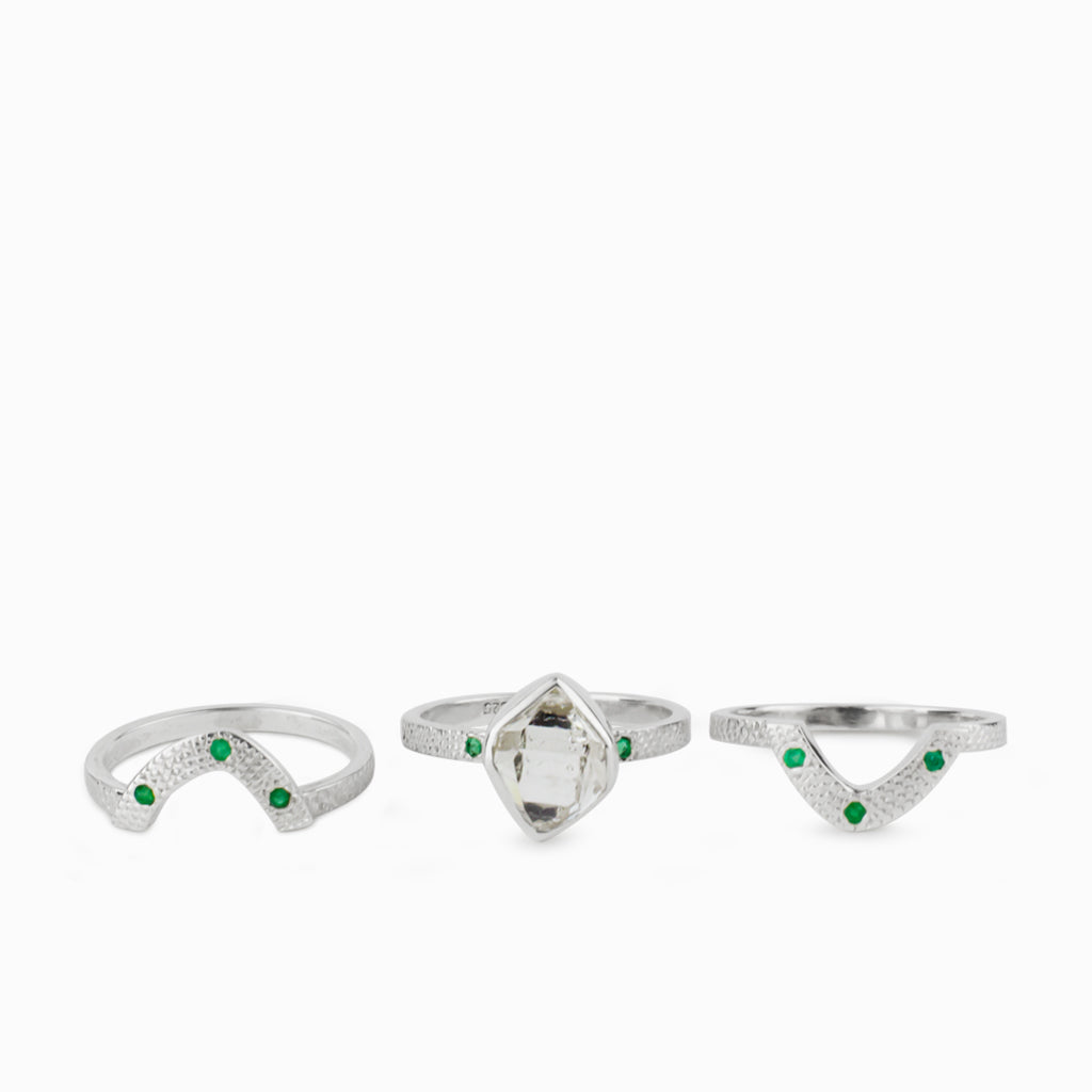 Herkimer Diamond & Emerald Ring
