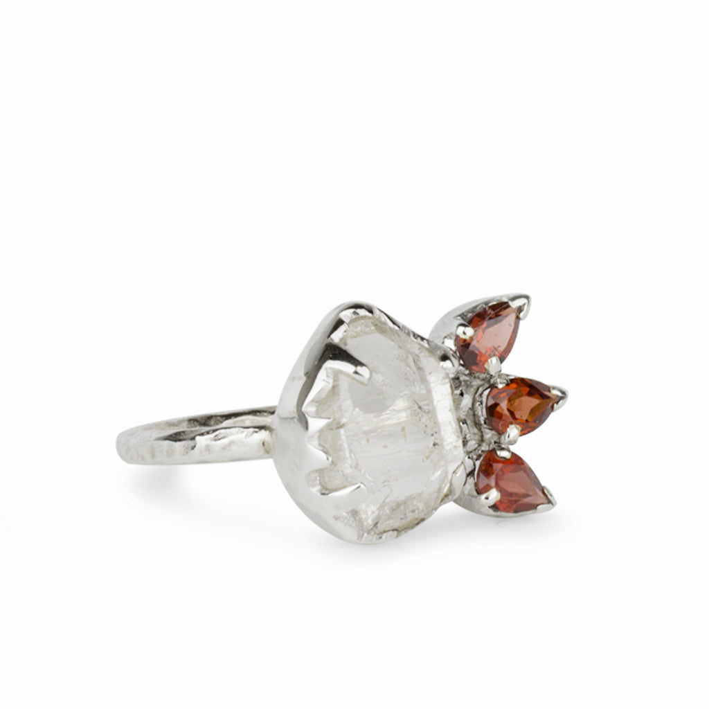 Garnet & Herkimer Diamond Ring