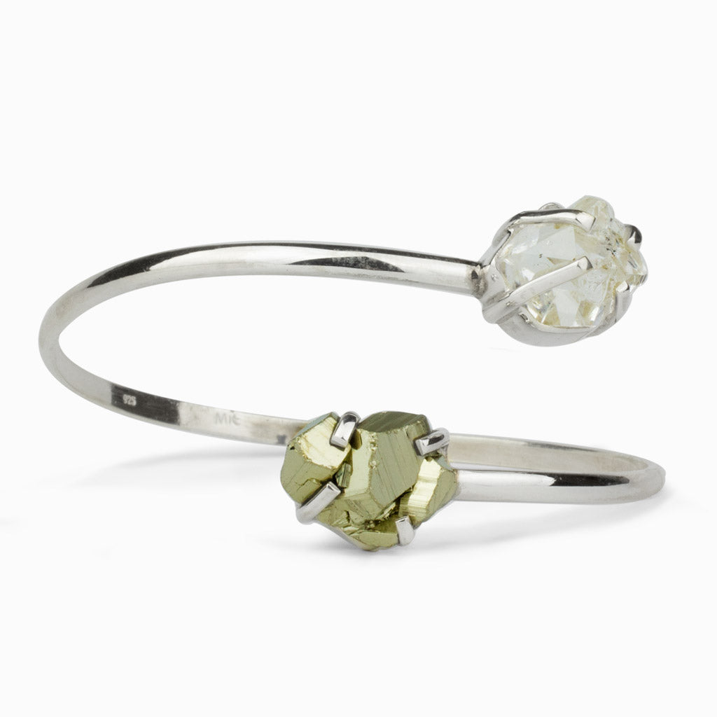 Pyrite & Herkimer Diamond Bangle Bracelet
