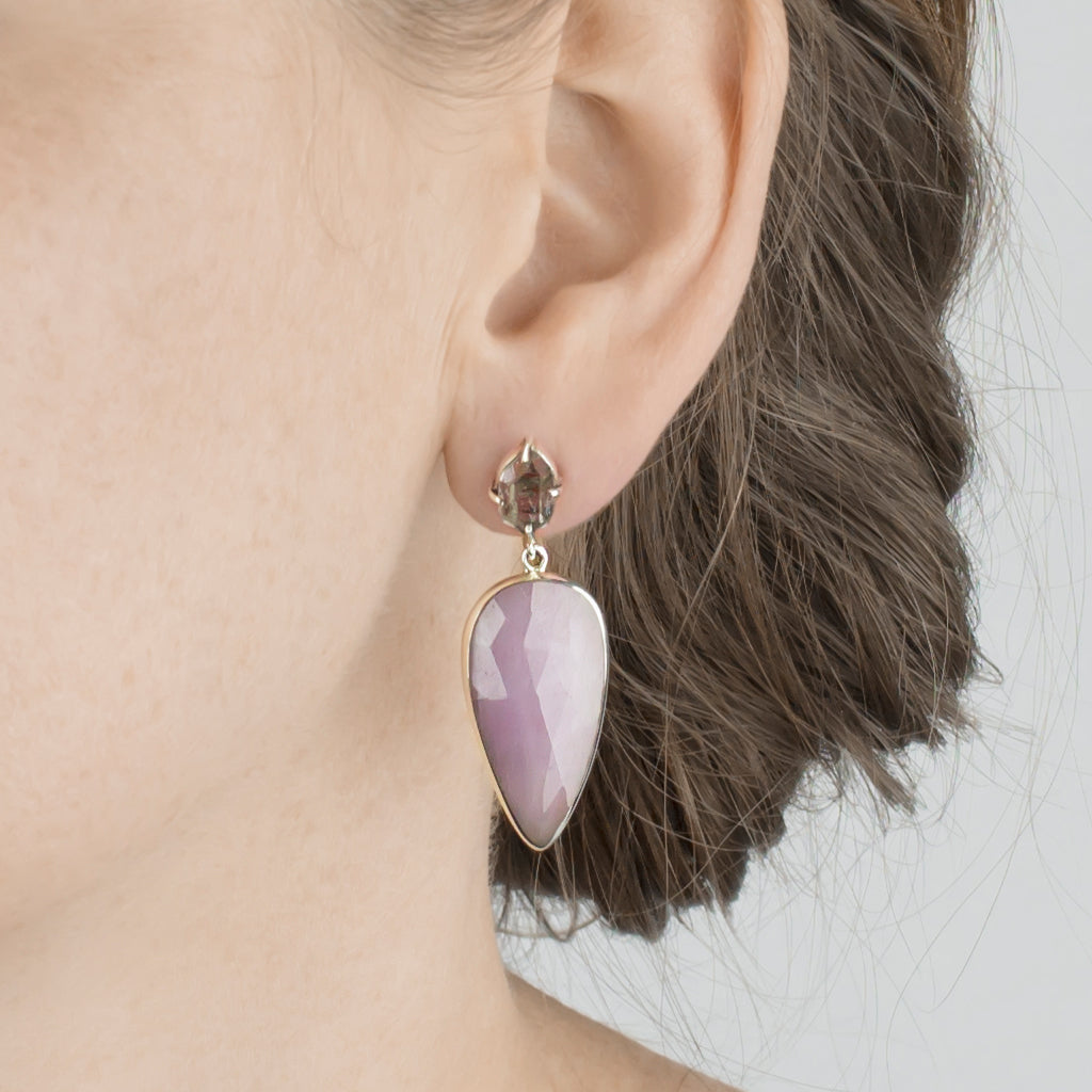 Herkimer Diamond & Kunzite Earrings 