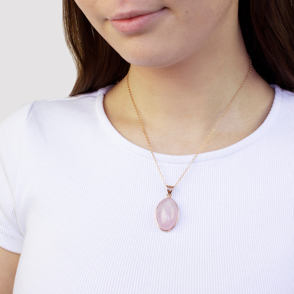 Oval Cabochon Kunzite Necklace in Rose Gold Vermeil