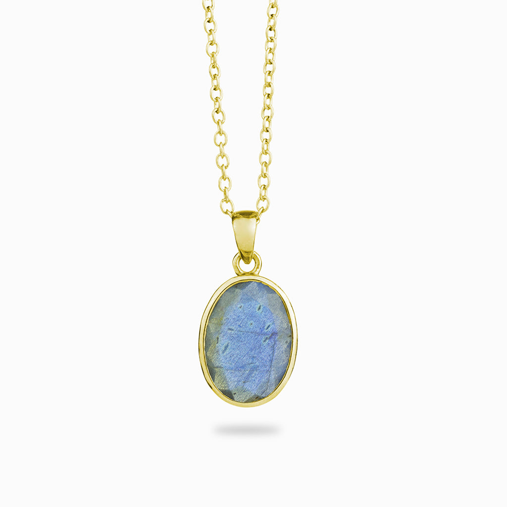 Oval, faceted Labradorite necklace in yellow gold vermeil