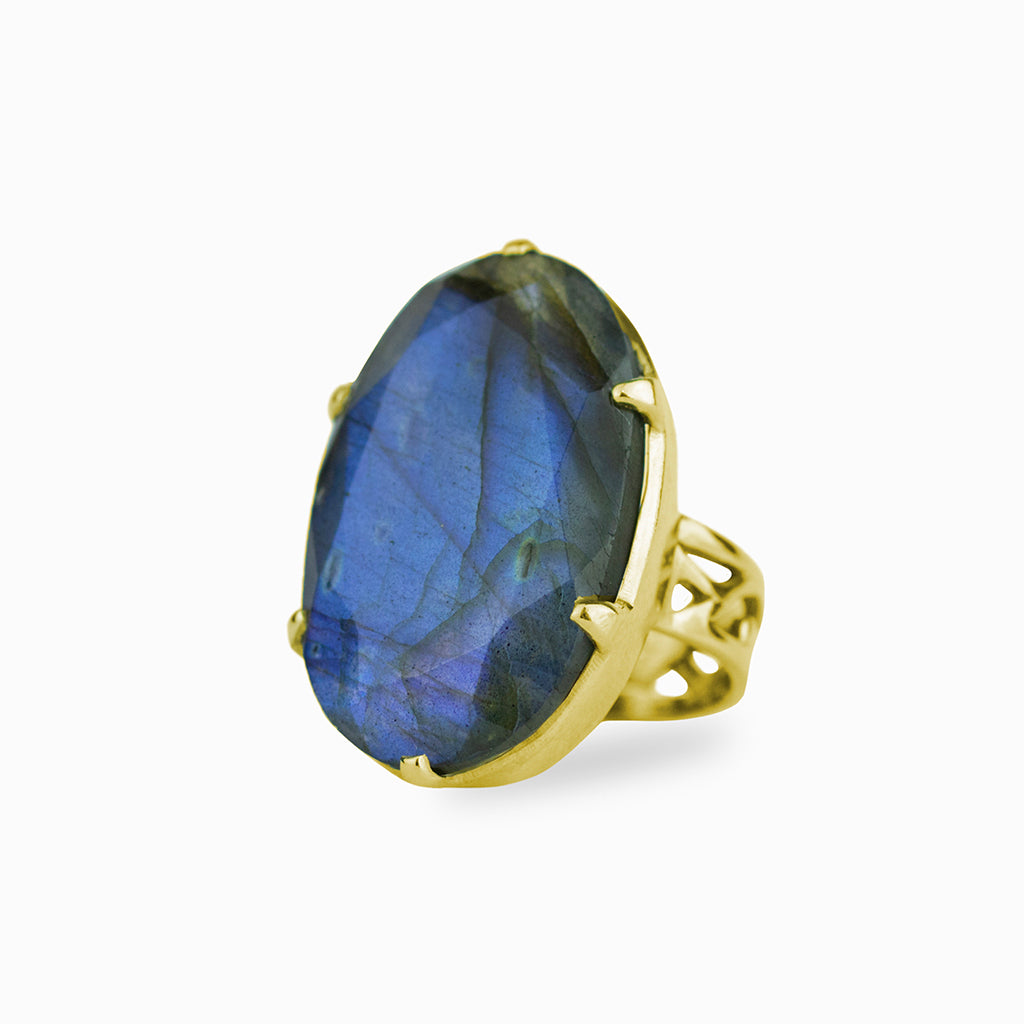 Faceted Labradorite ring in yellow gold vermeil