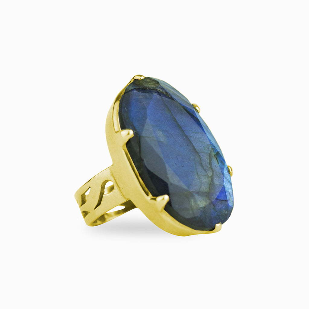 Faceted Labradorite ring in yellow gold vermeil