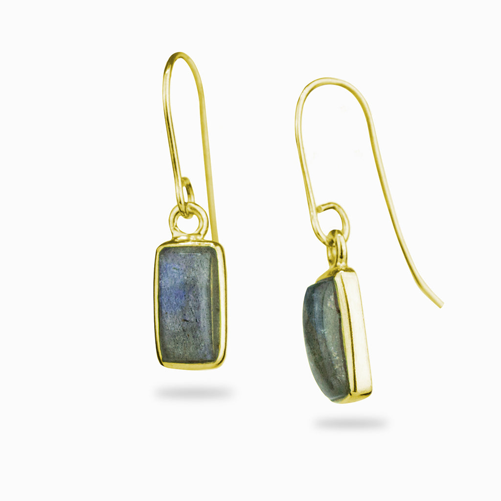 Rectangle shaped, labradorite earrings in yellow gold vermeil