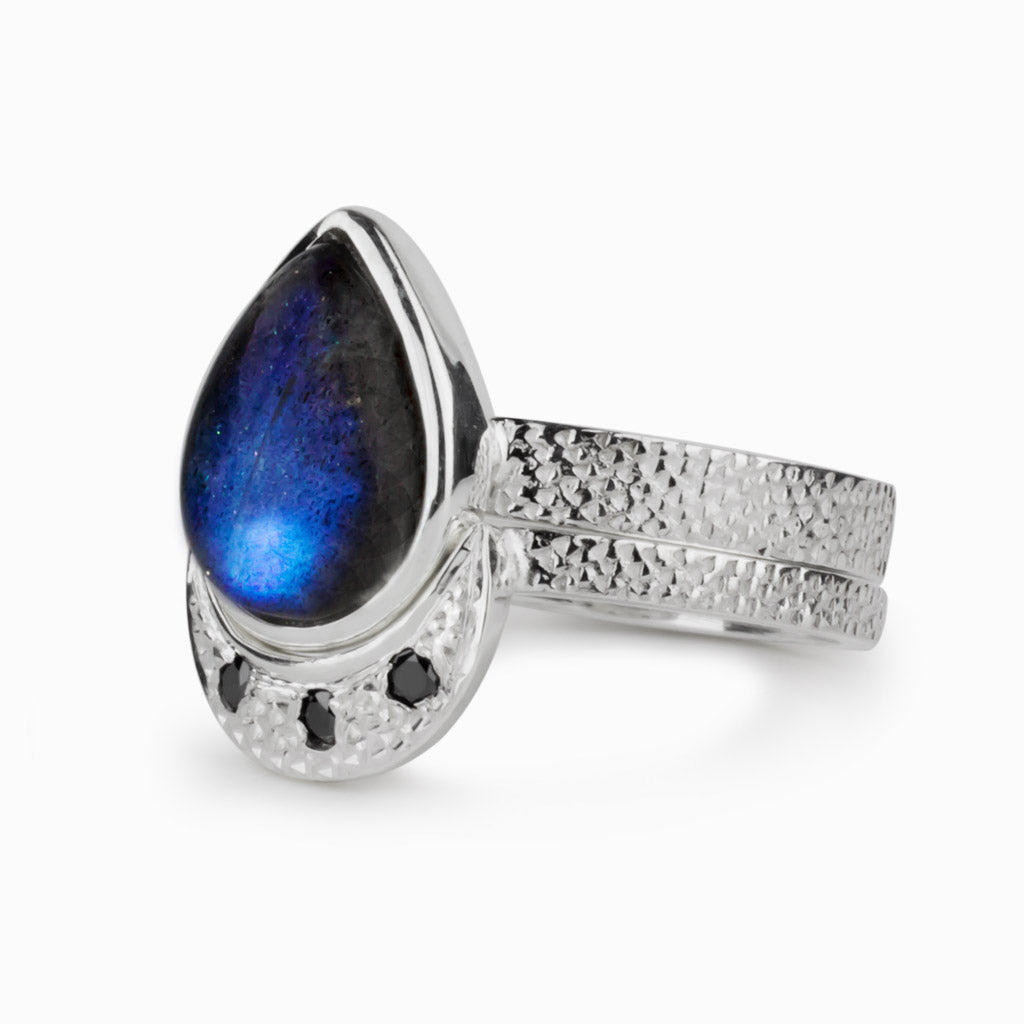 Labradorite & Black Diamond Ring