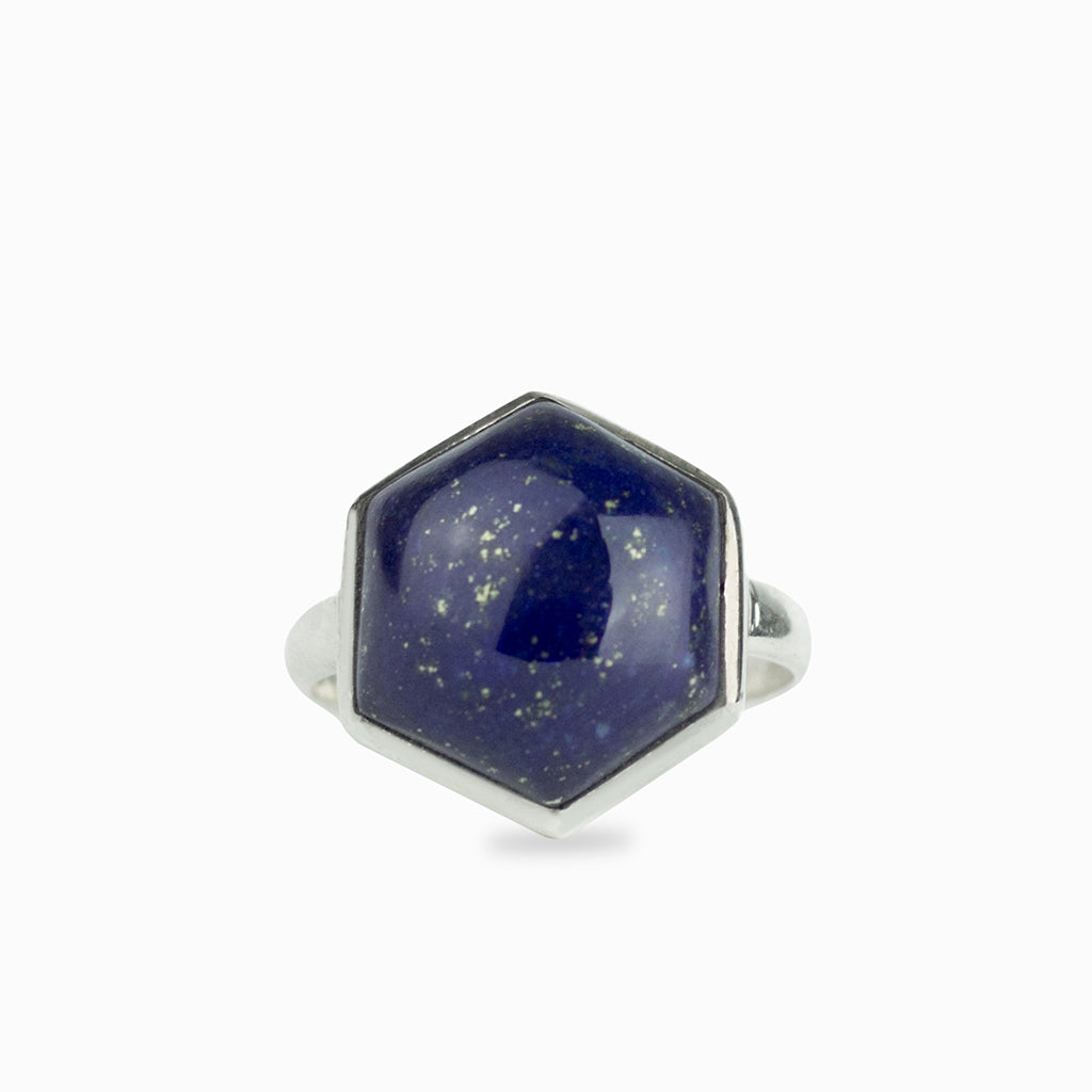Lapis Lazuli cab hexagonal ring