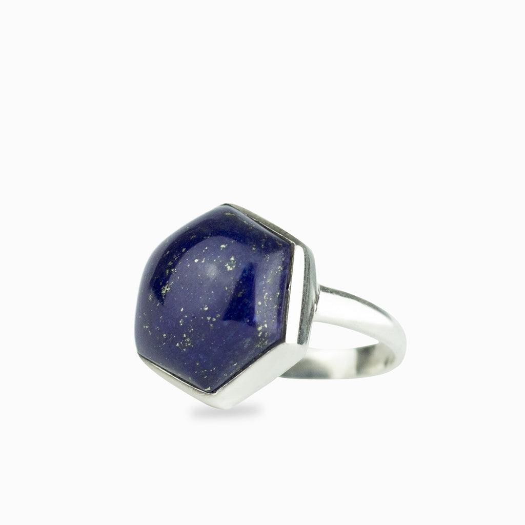 Lapis Lazuli cab hexagonal ring