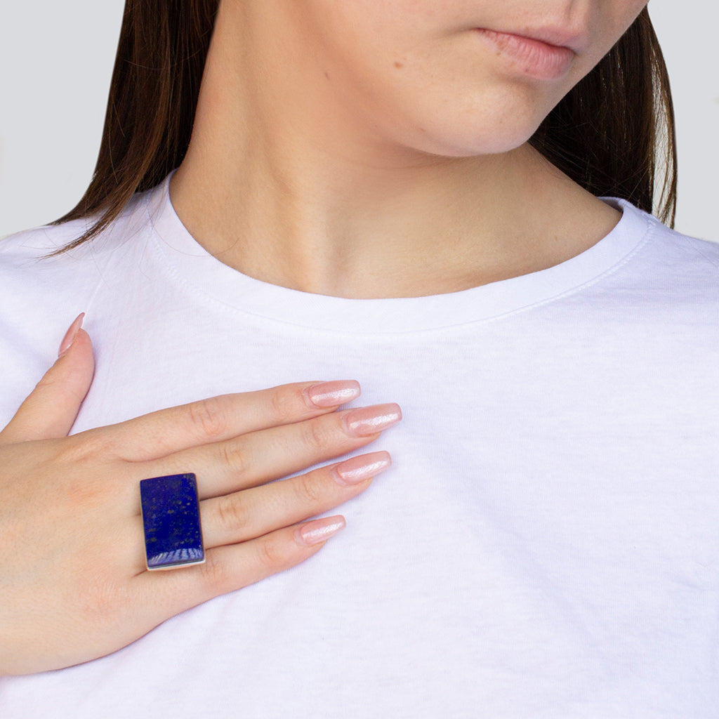Large rectangle shape Lapis Lazuli Ring