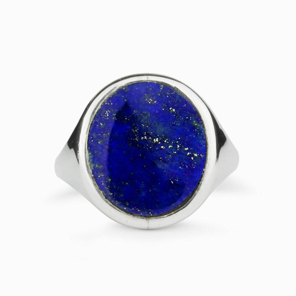 Round shape signet style Lapis Lazuli Ring