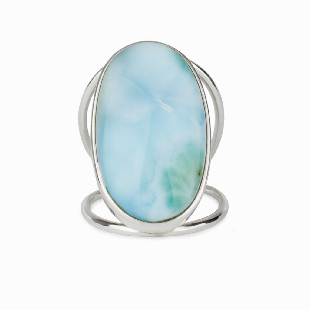 Oval shaped, Open band Larimar Ring