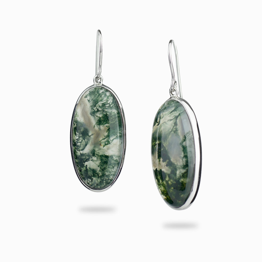 oval cab moss agate earrings