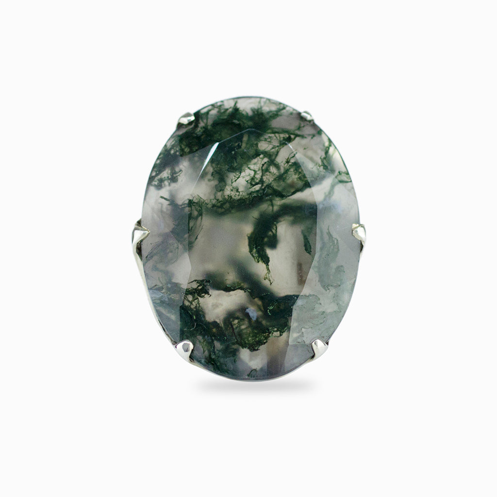 Oval Faceted Moss Agate Ring