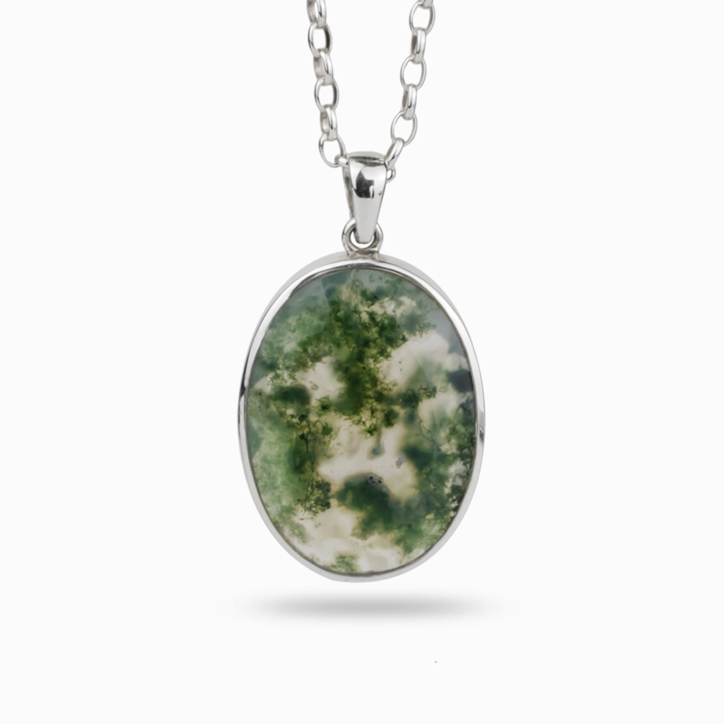 Oval shaped Moss Agate Necklace