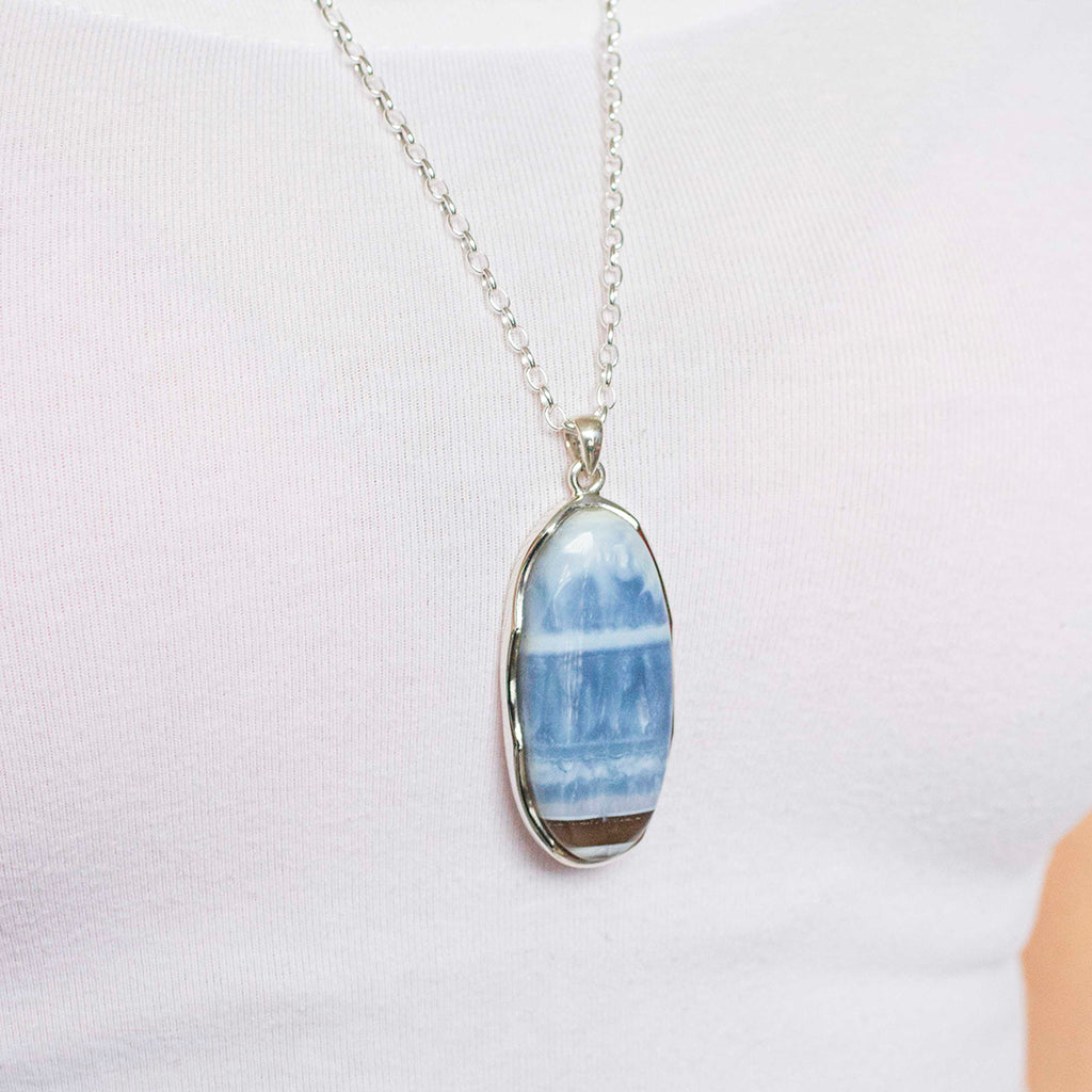 blue opal cab oal necklace natural crystal